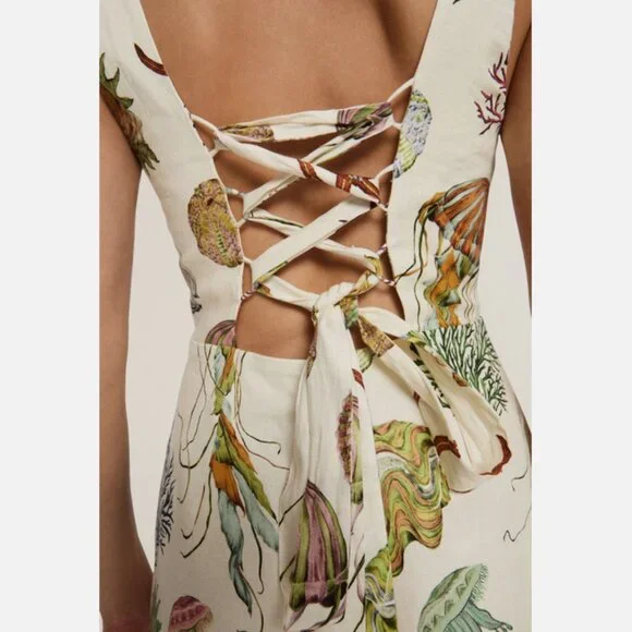 ALÉMAIS Sea Sleeveless Linen Mini Dress Lace-Up Jellyfish 2 NWT Anthropologie - Picture 5 of 8